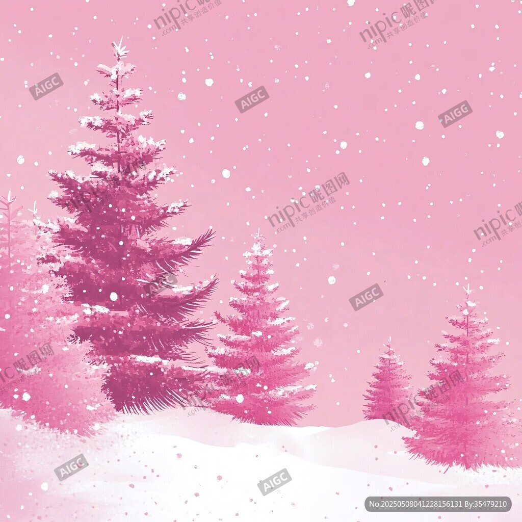 粉色夢幻雪景中的圣誕樹
