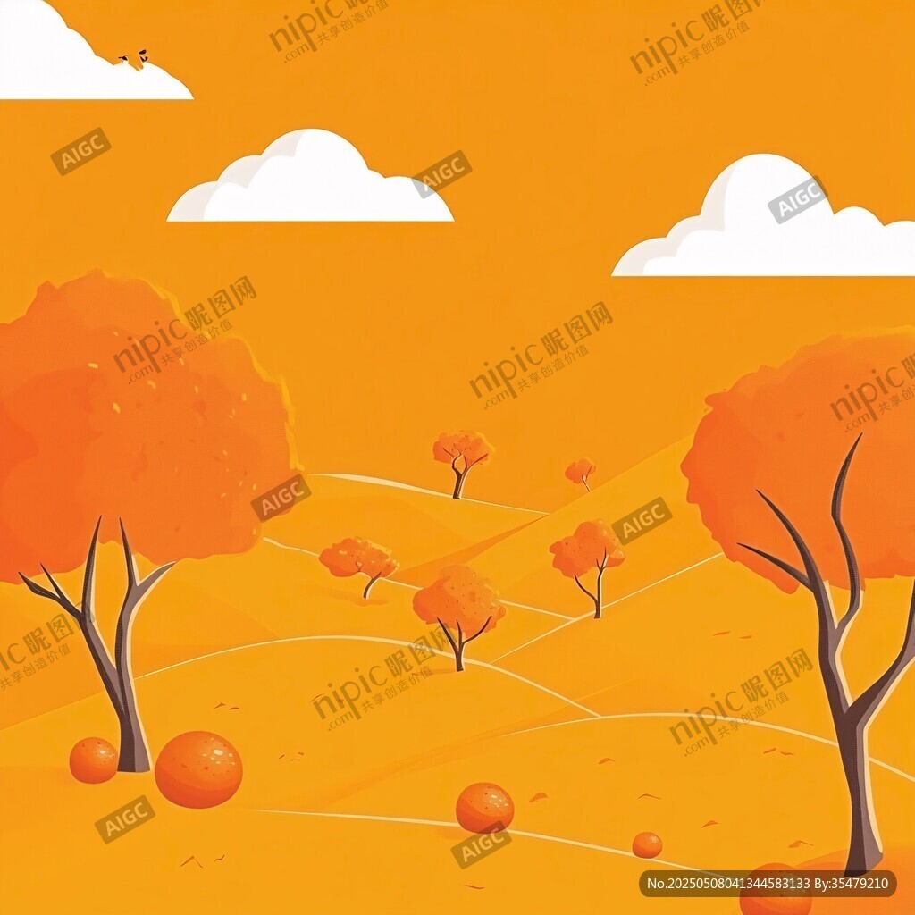 秋日橙黃田野風(fēng)景插畫