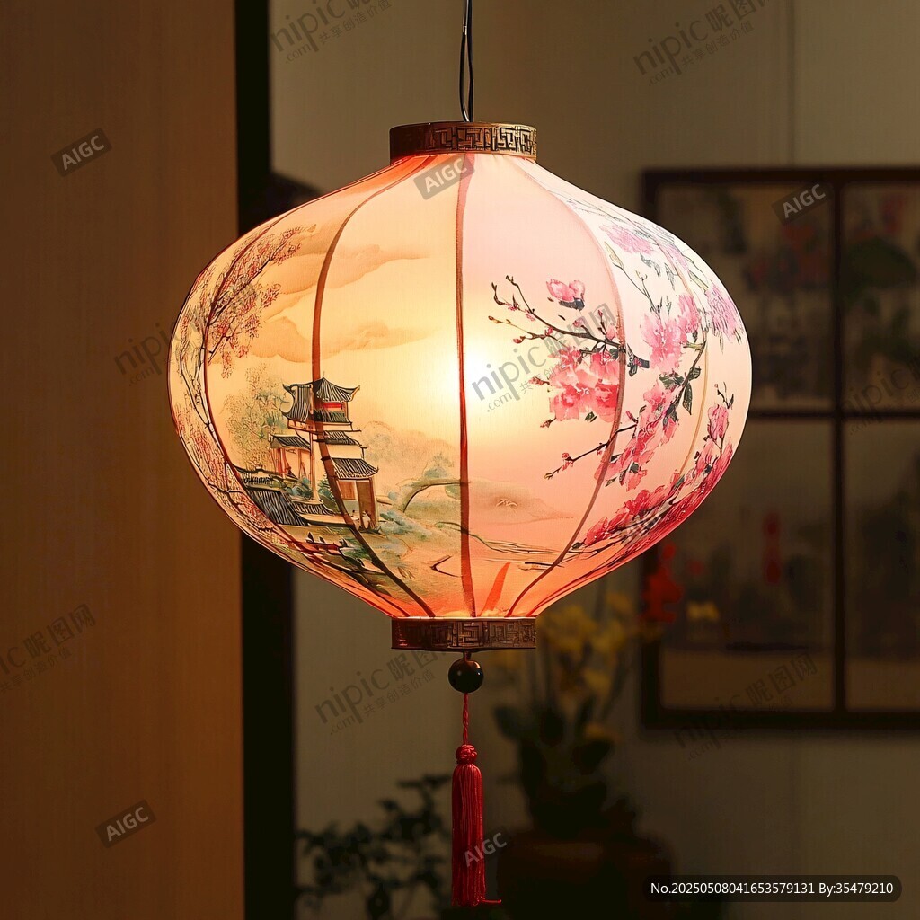 中式手繪古風(fēng)燈籠韻味足