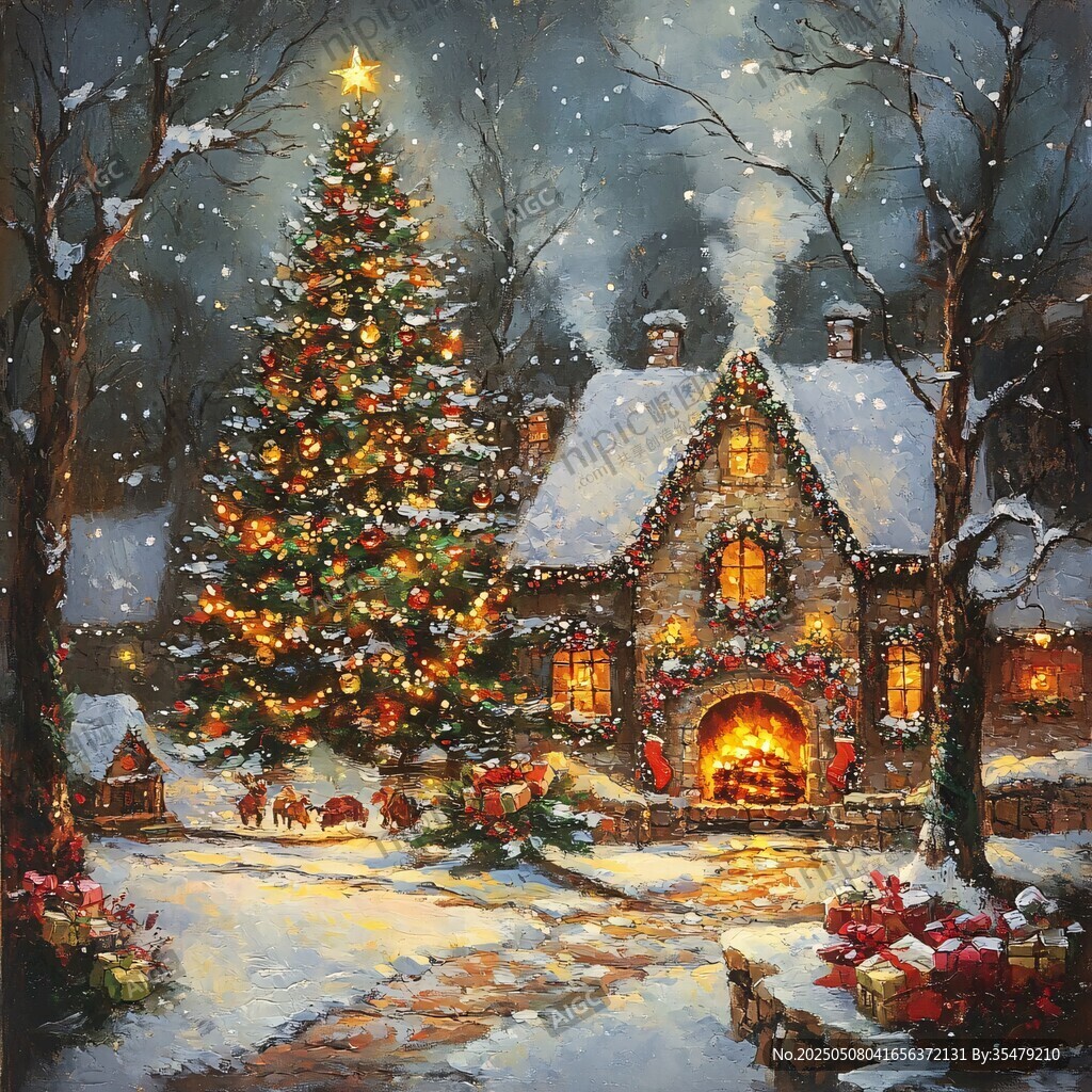 雪夜中的溫馨圣誕小屋