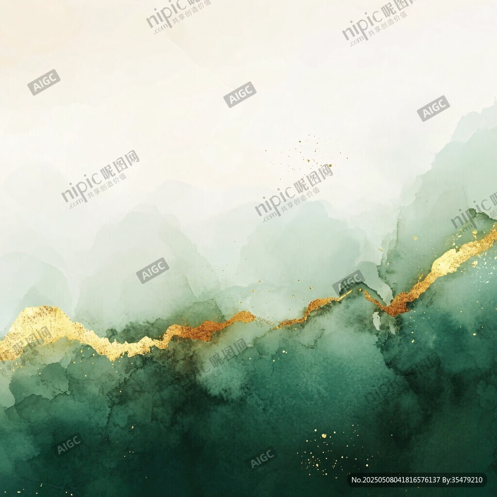 墨綠金紋山水抽象藝術畫