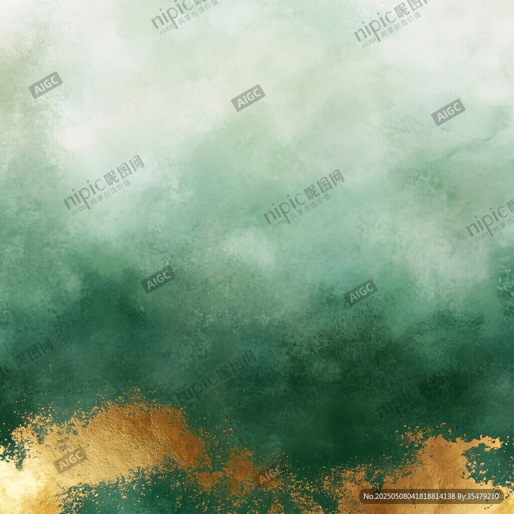 綠金交融水彩抽象背景圖