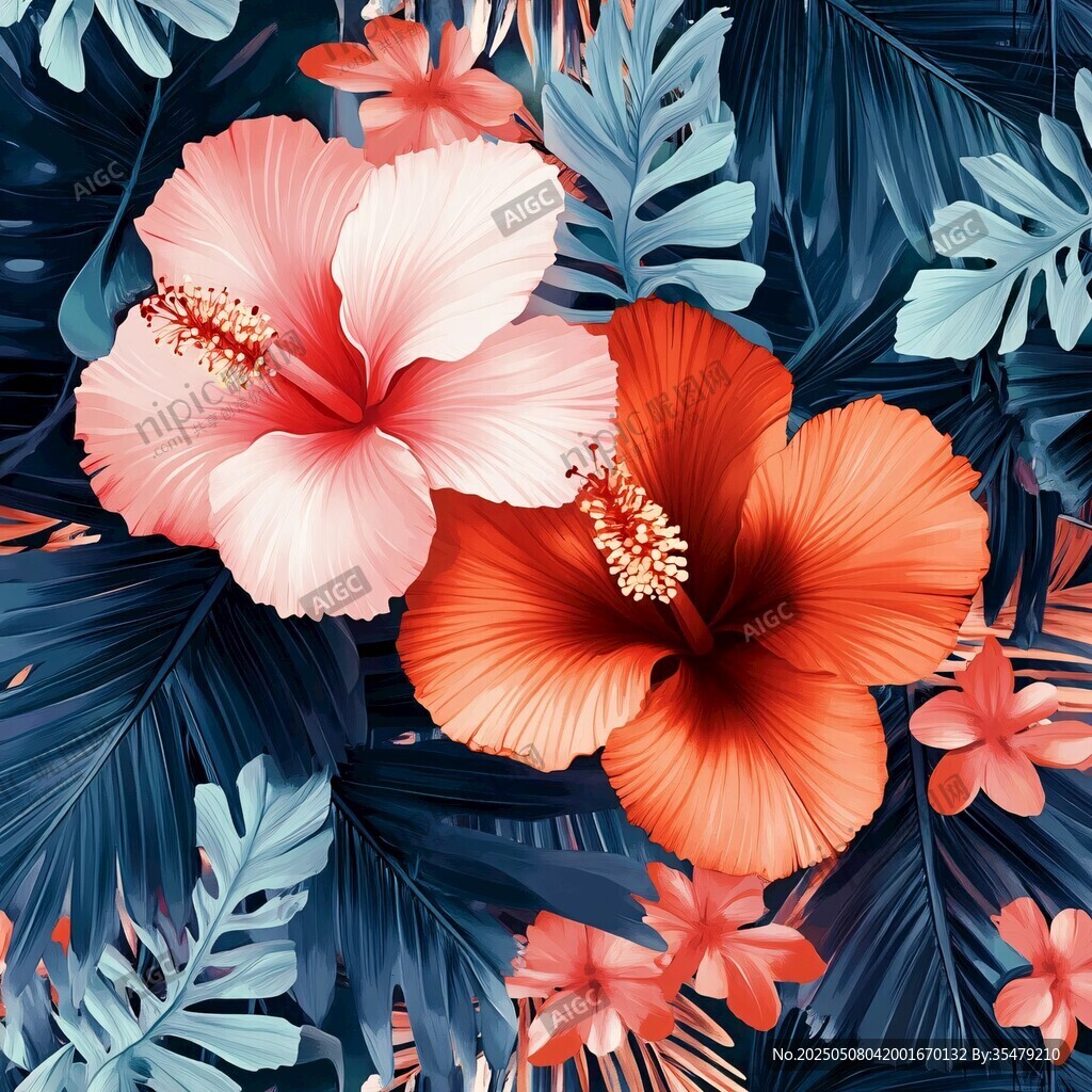 熱帶花卉與葉片精美圖案