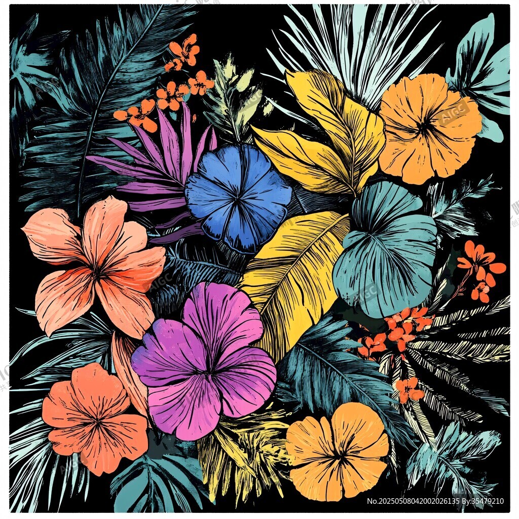 熱帶花卉植物插畫(huà)圖案