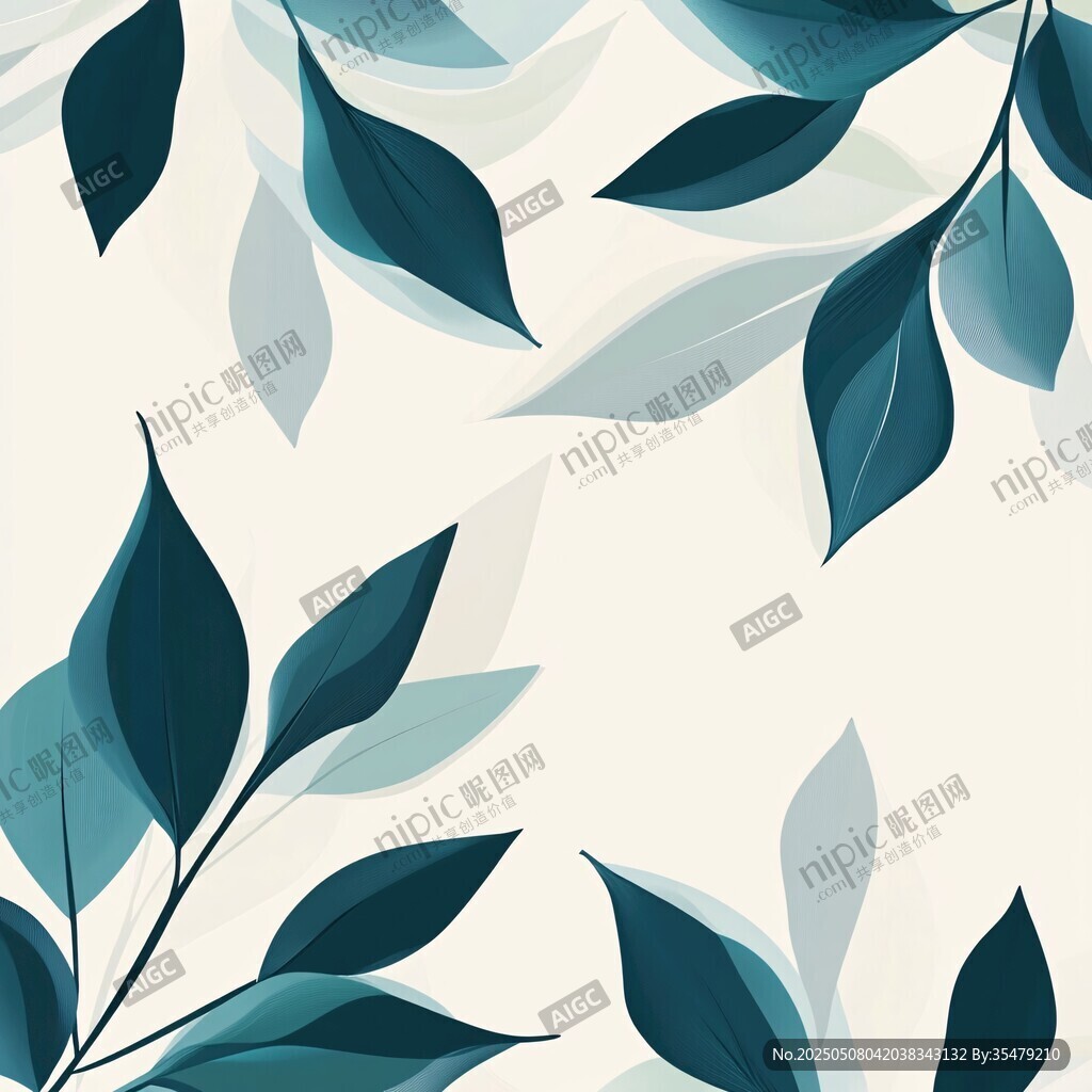 藍綠葉片簡約背景圖案