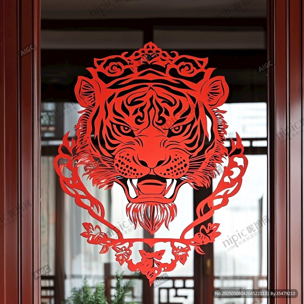 紅色剪紙虎 中式傳統(tǒng)裝飾