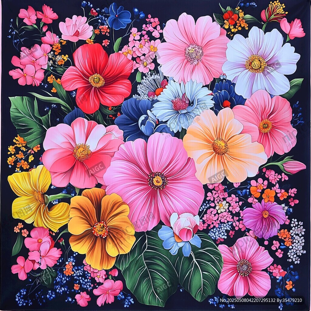 絢麗多彩花卉圖案插畫