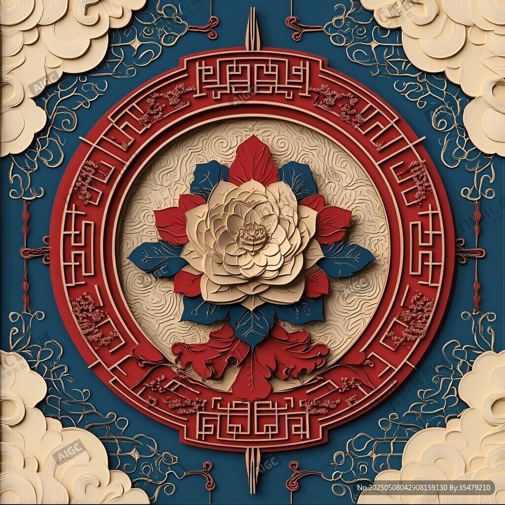 中式立體紙藝花卉裝飾圖案