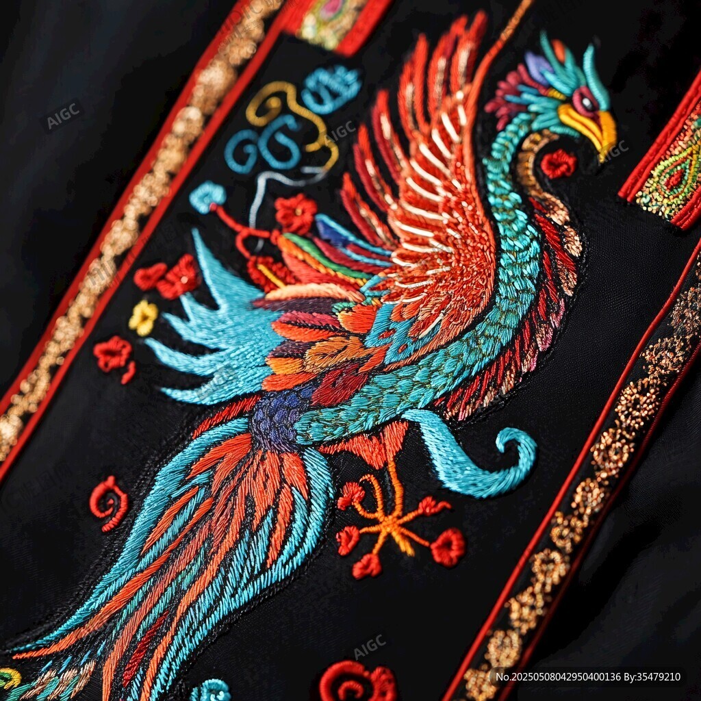 精美鳳凰刺繡圖案展示