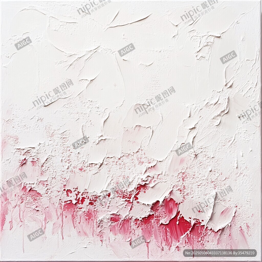 白色底紅色邊緣肌理抽象畫