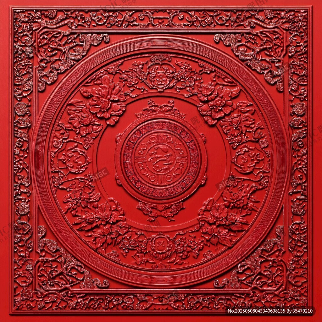 中式紅底雕花裝飾圖案