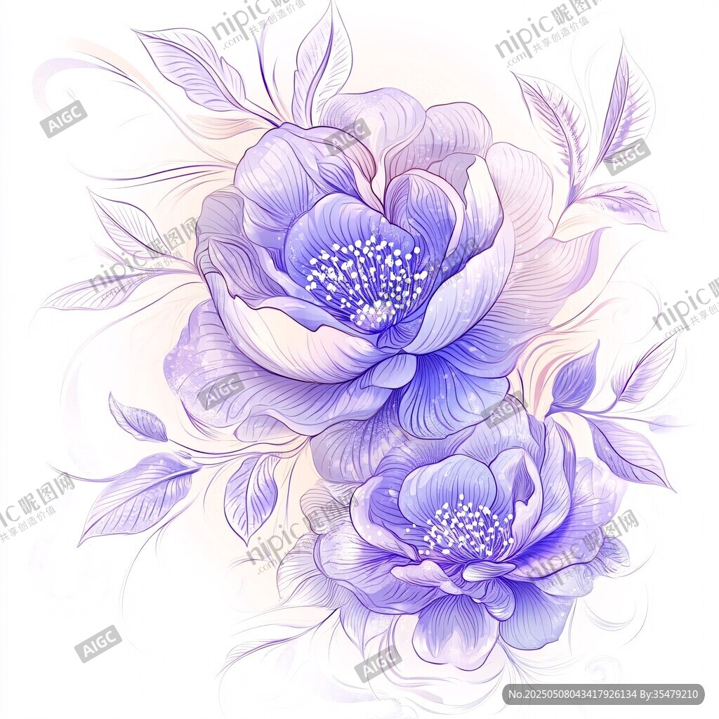 夢幻紫色花卉手繪插畫