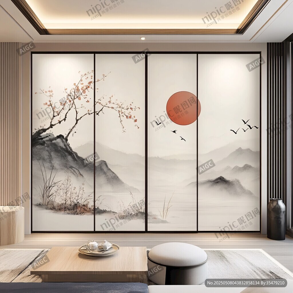 中式山水墨韻客廳屏風畫