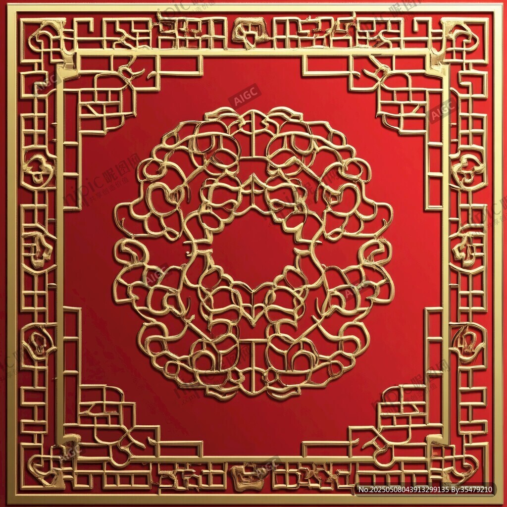 中式紅底金色傳統(tǒng)花紋圖案