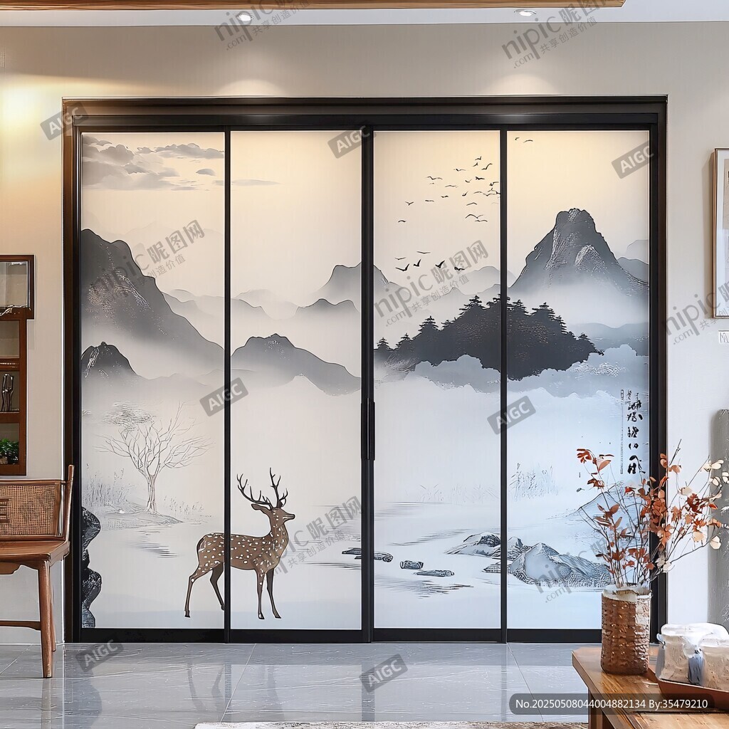 中式山水風(fēng)移門裝飾畫(huà)