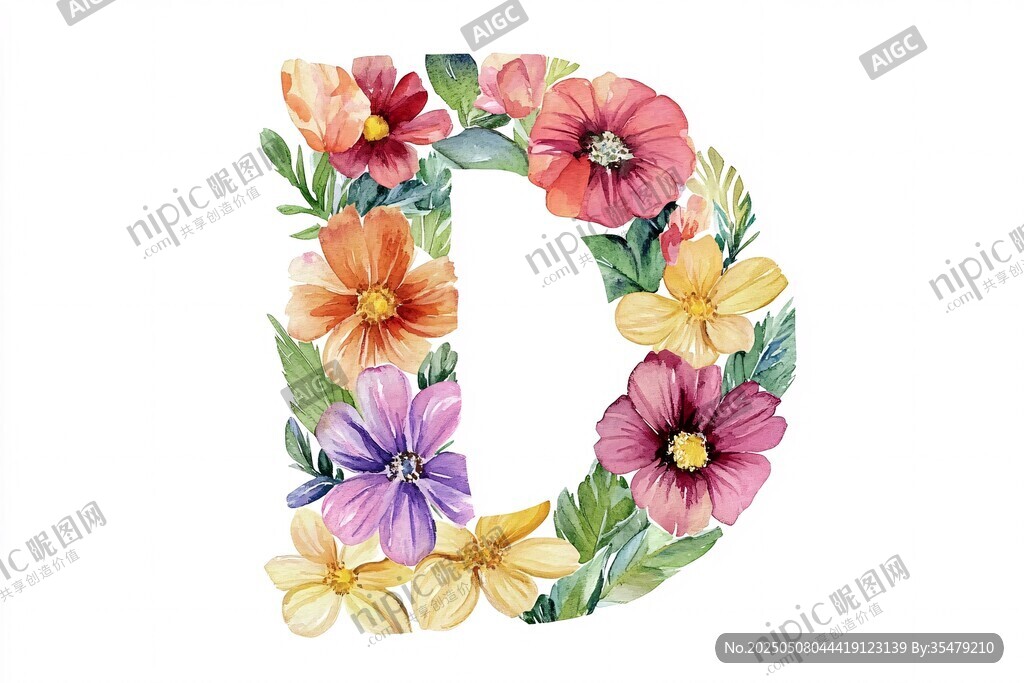 花卉裝飾的字母D