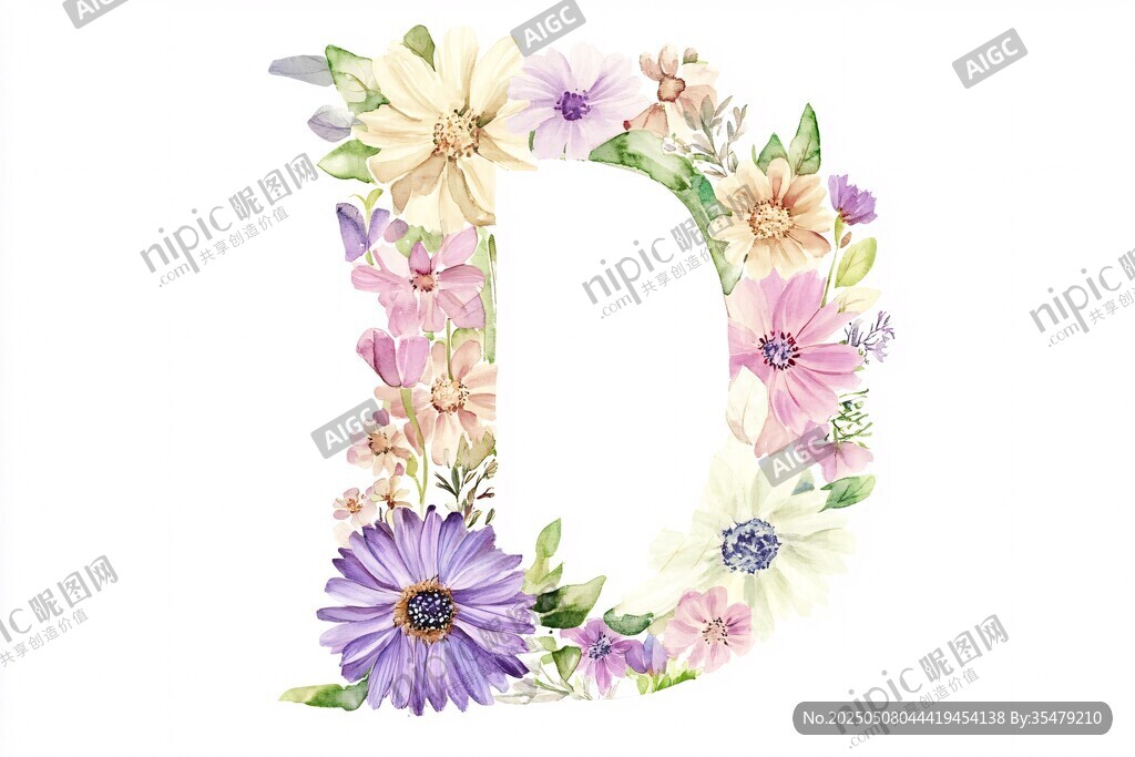 花卉裝飾的字母D