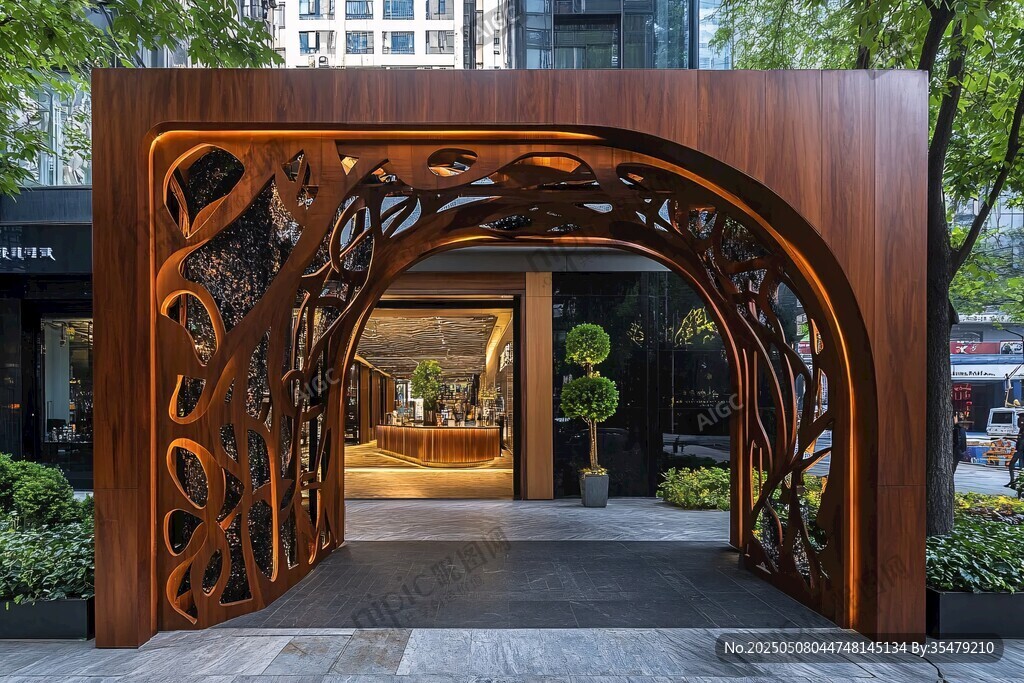 木質(zhì)雕花拱門建筑景觀