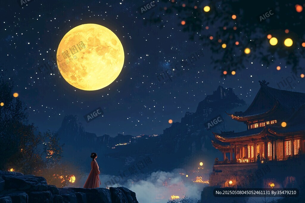 月夜佳人賞景古風(fēng)意境濃