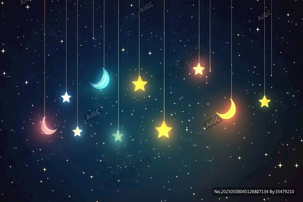 夢幻星空下的星月懸掛裝飾