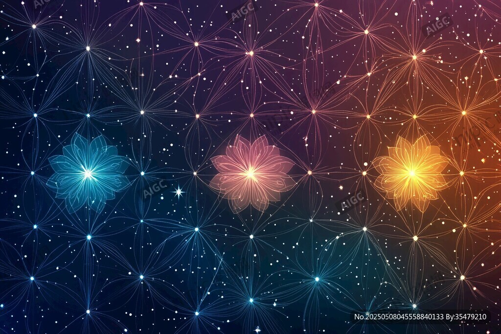 夢幻星空花朵交織圖案