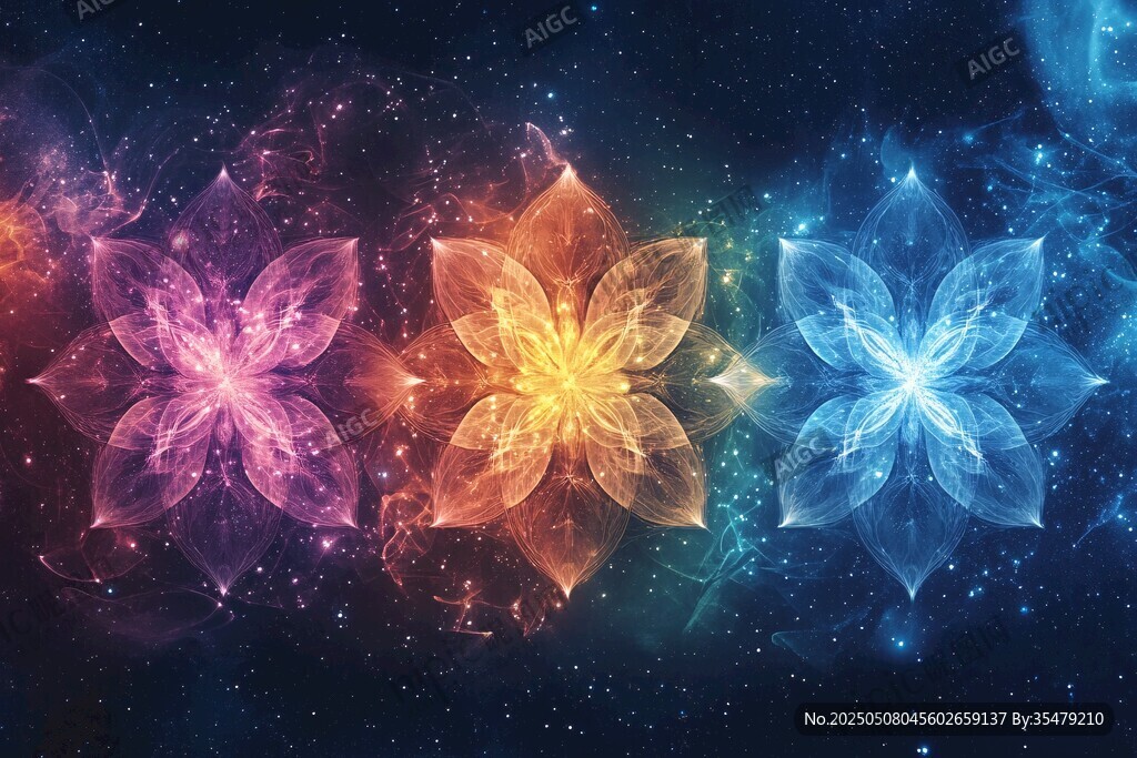 夢幻炫彩花朵星云背景圖