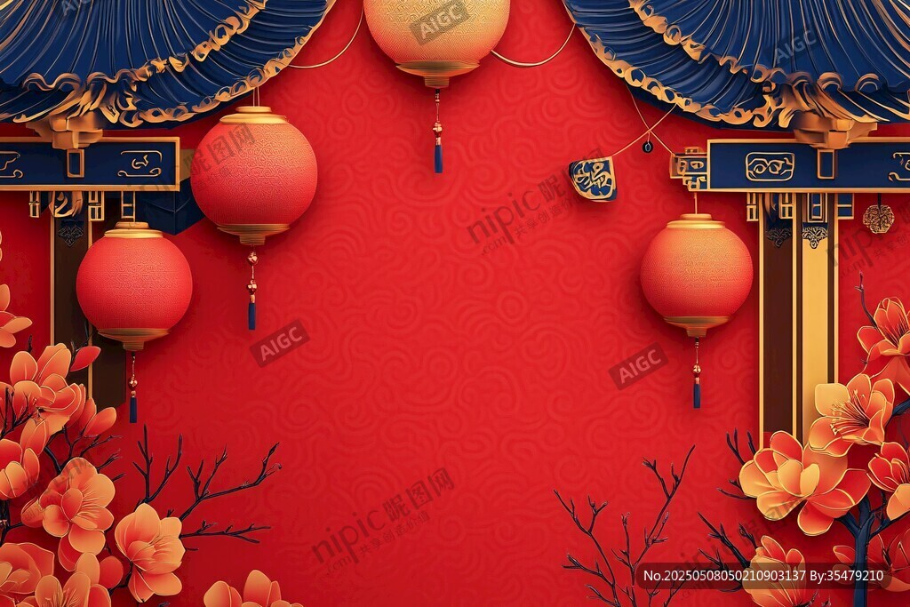 中式新春喜慶背景裝飾圖
