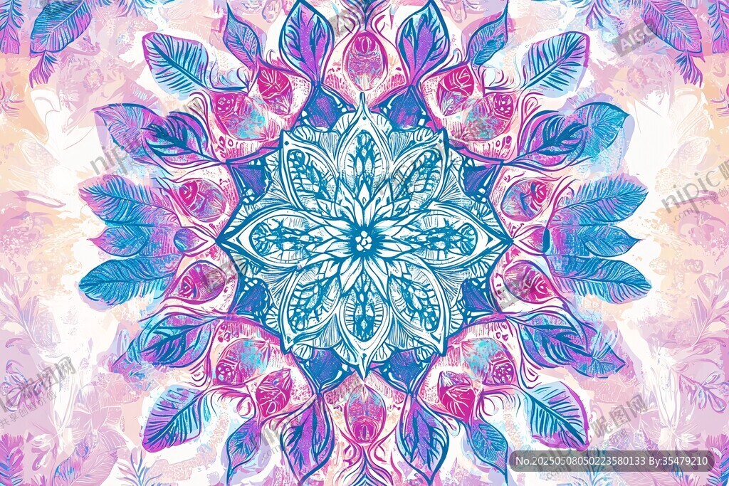 夢(mèng)幻水彩曼陀羅花紋圖案