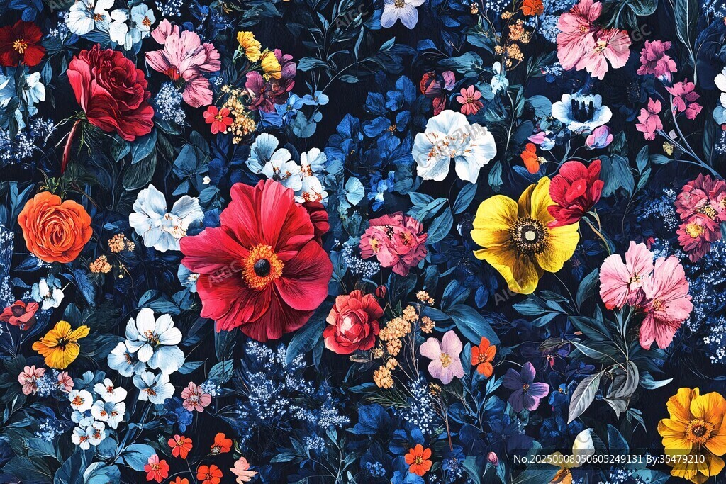 繁花似錦的深色花卉圖案