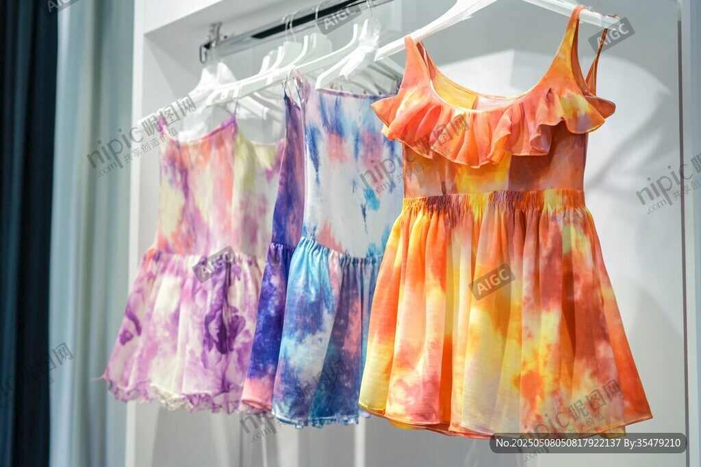多彩扎染女童連衣裙展示