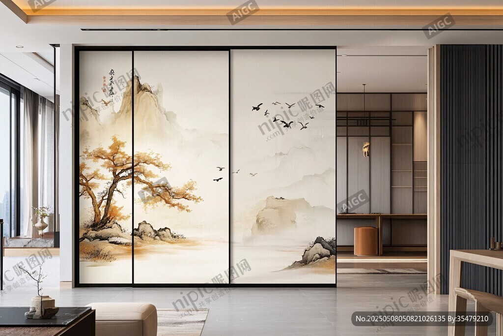 中式山水屏風(fēng)的雅致客廳