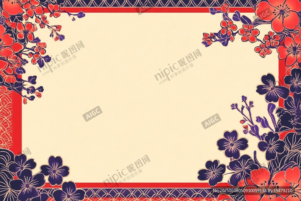 中式花卉邊框背景圖