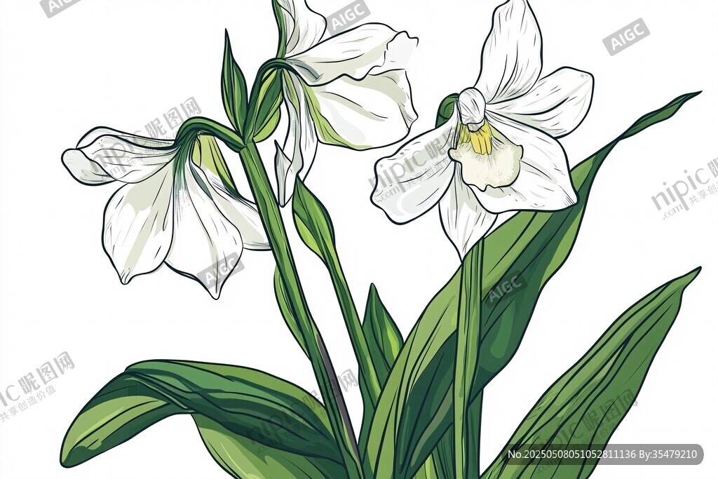 素雅白芨花插畫