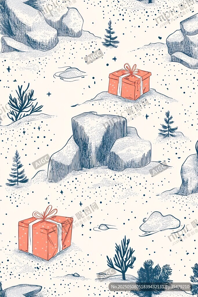 冬日雪景中的禮物與綠植