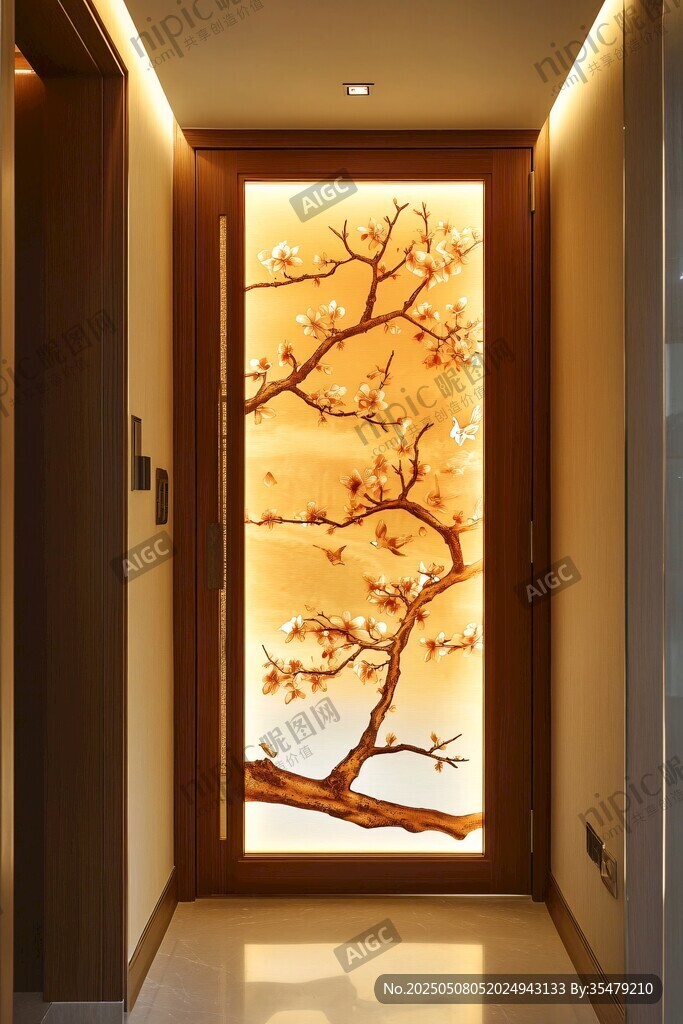 中式玄關(guān)透光花卉藝術(shù)門