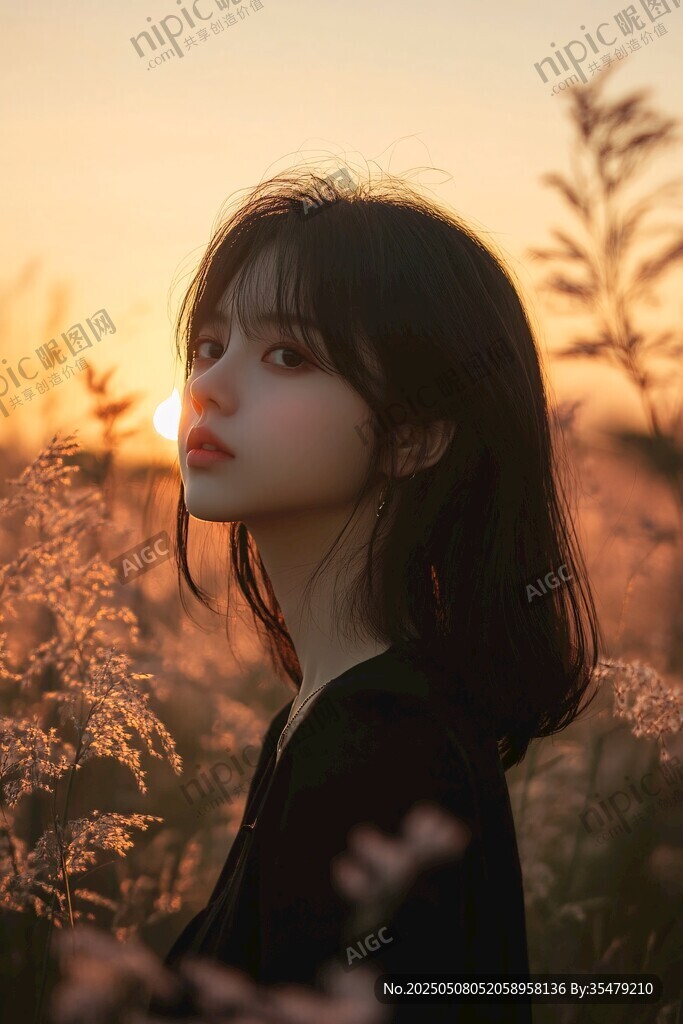 夕陽下的唯美少女