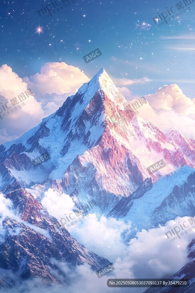夢幻雪山云端星空美景