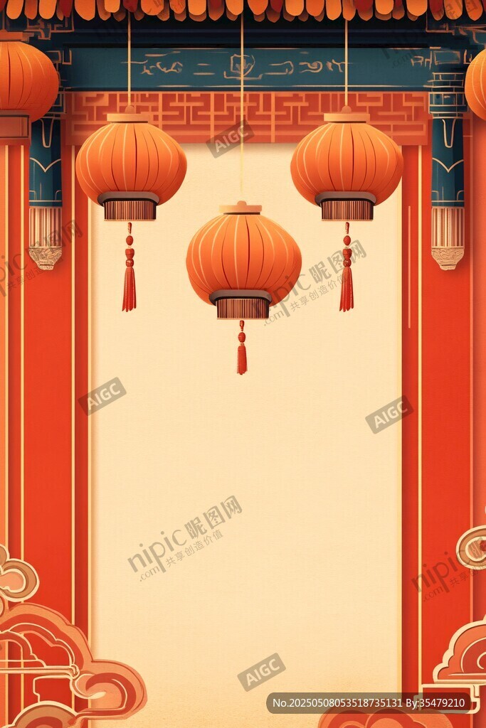 中式燈籠拱門喜慶背景