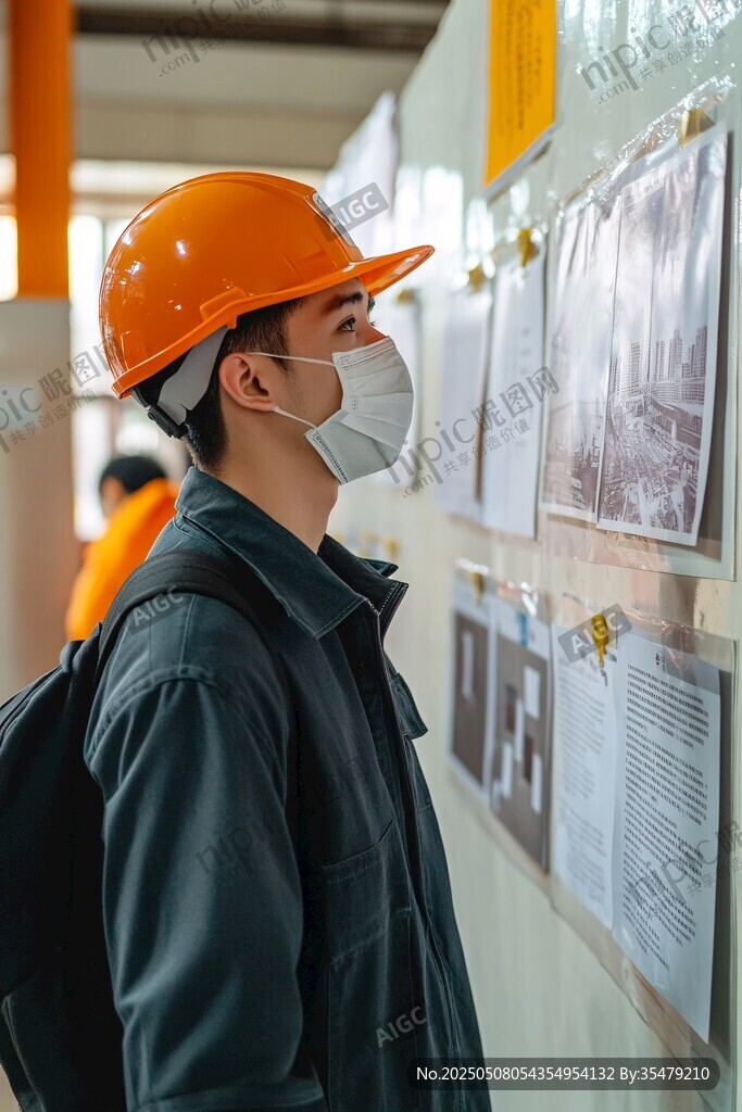 工人查看工地展示信息