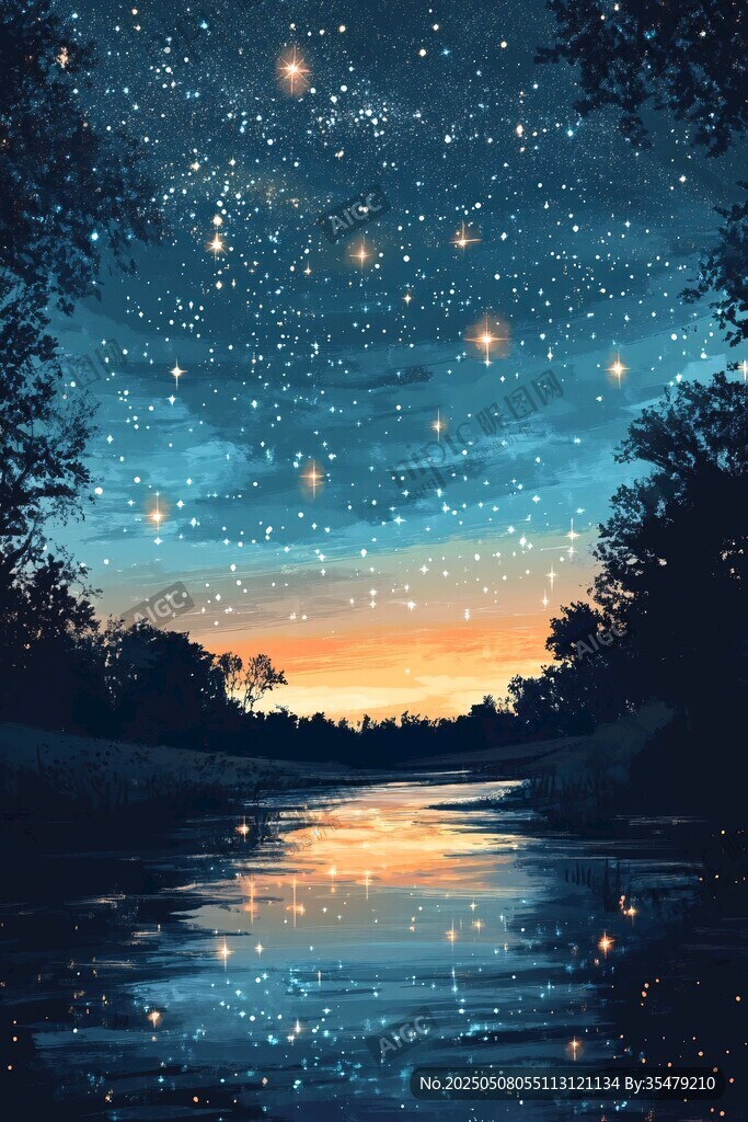 夜幕星河下的靜謐河畔