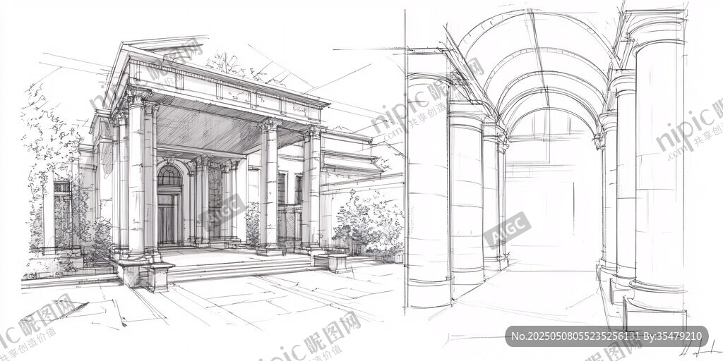 歐式建筑手繪草圖展示