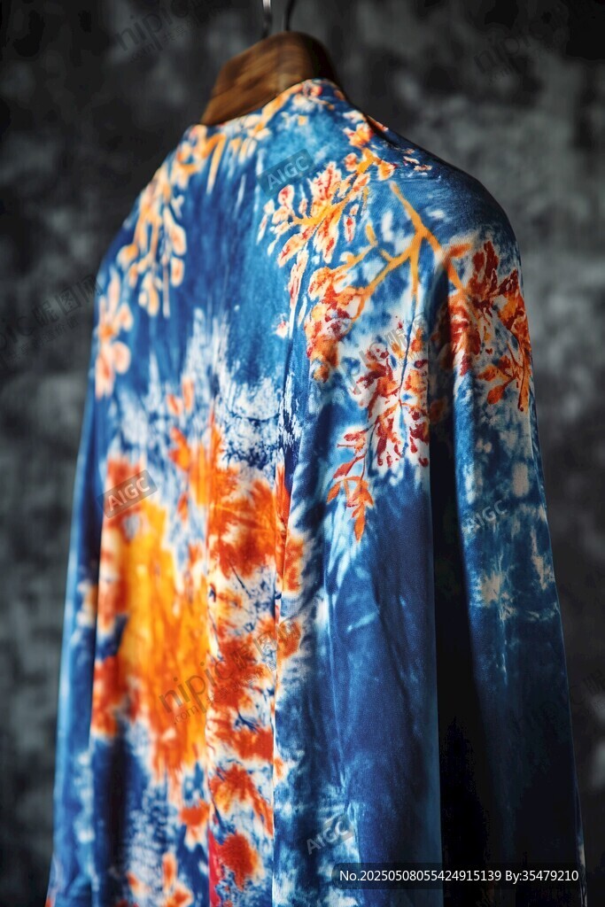 藍橙印花長袖服飾展示