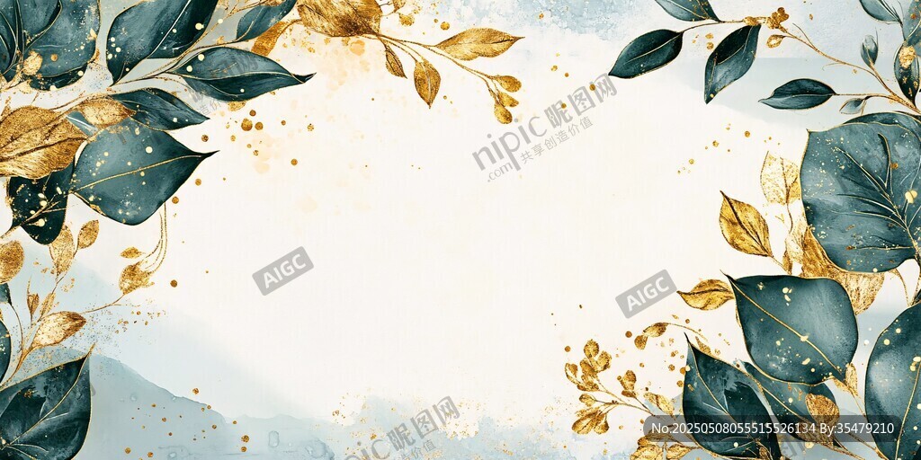 藍金葉子裝飾邊框背景圖
