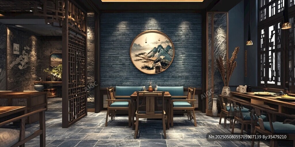 中式典雅餐廳室內(nèi)設(shè)計場景