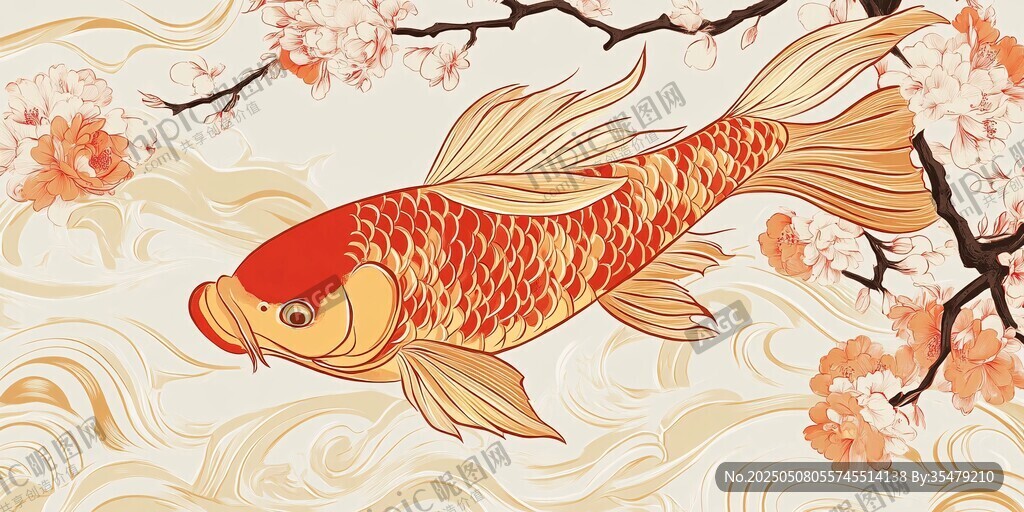 金鯉戲花圖