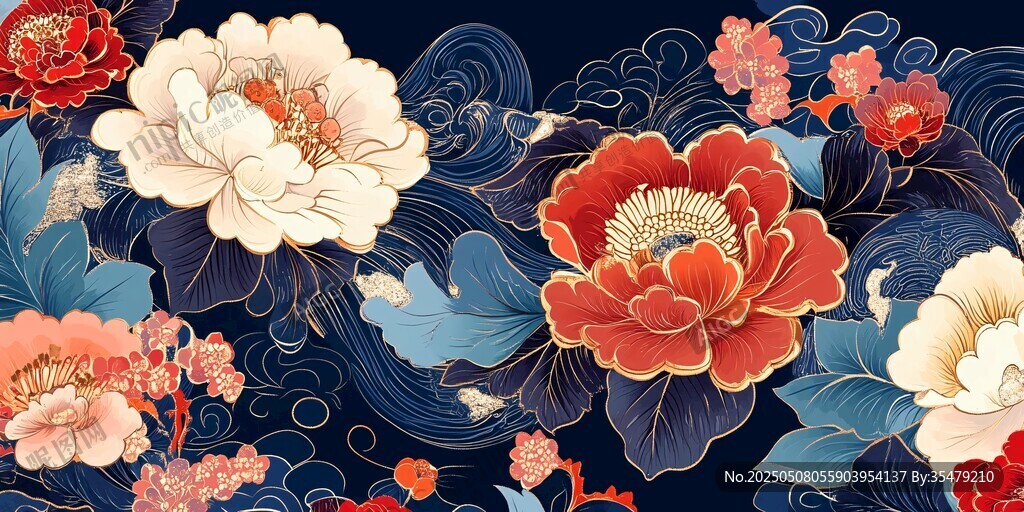 國潮風(fēng)牡丹花卉精美圖案