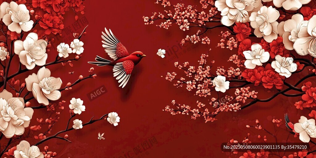 紅梅飛鳥 中式唯美圖景