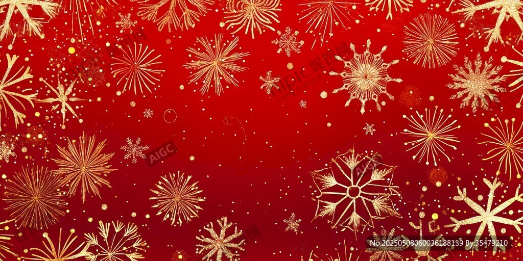 紅色背景上的金色雪花圖案