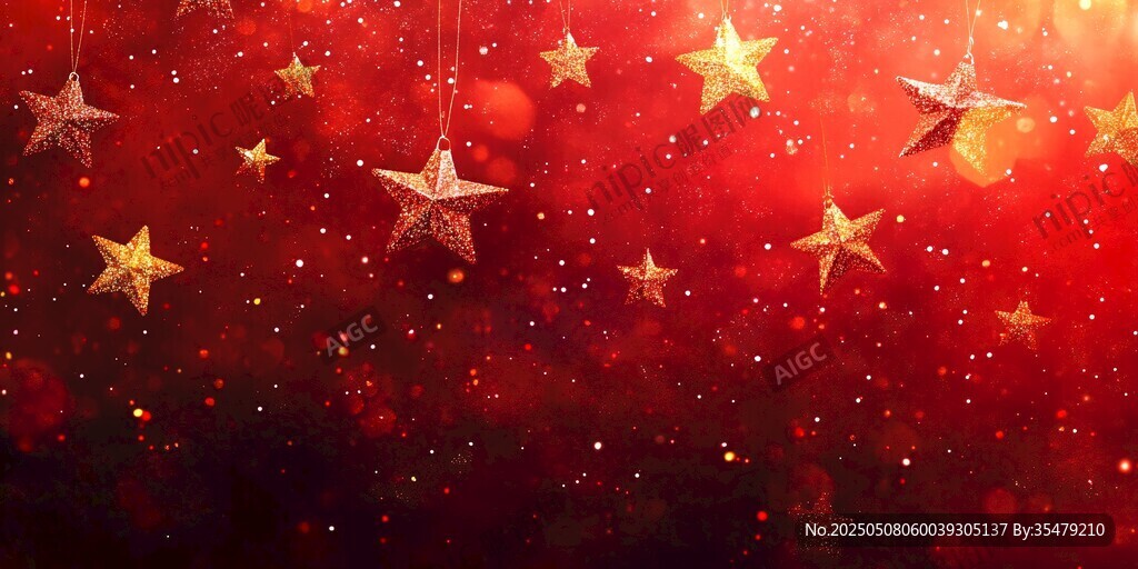 紅色星空背景 金色星星閃爍