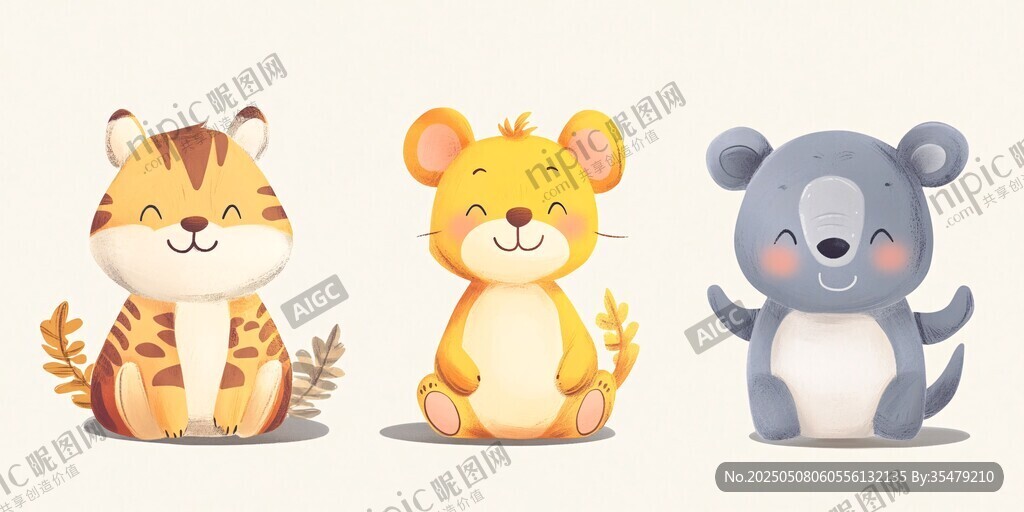 可愛萌趣的三只小動物